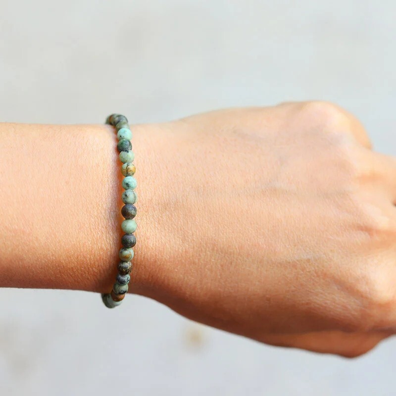African Turquoise 4mm Tiny Gemstone Bead Healing Reiki Men Women Bracelet Gifts