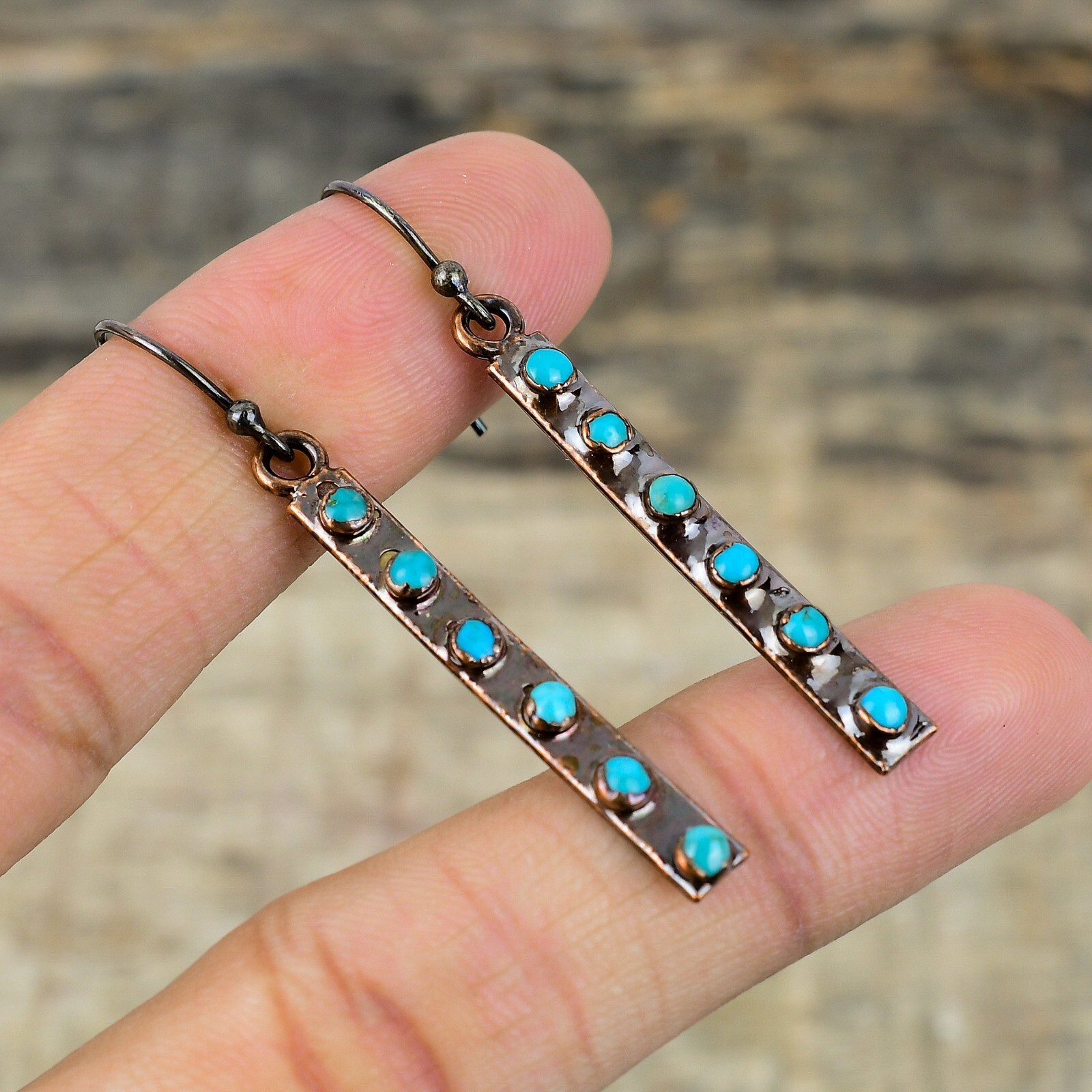 Arizona Turquoise Copper Electroformed Drop/Dangle Earrings For Girls 2.28″