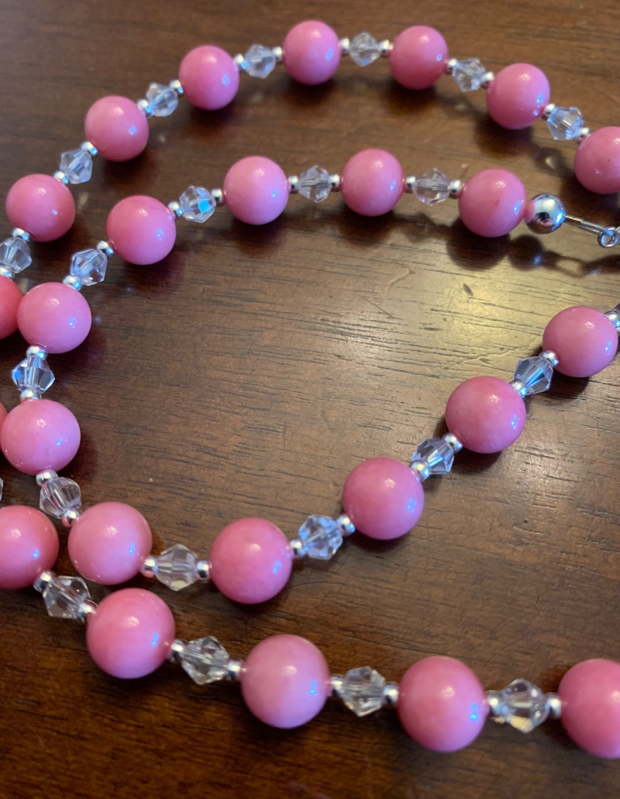 18″ Rose Chalcedony and Bicone Crystal Beaded Necklace