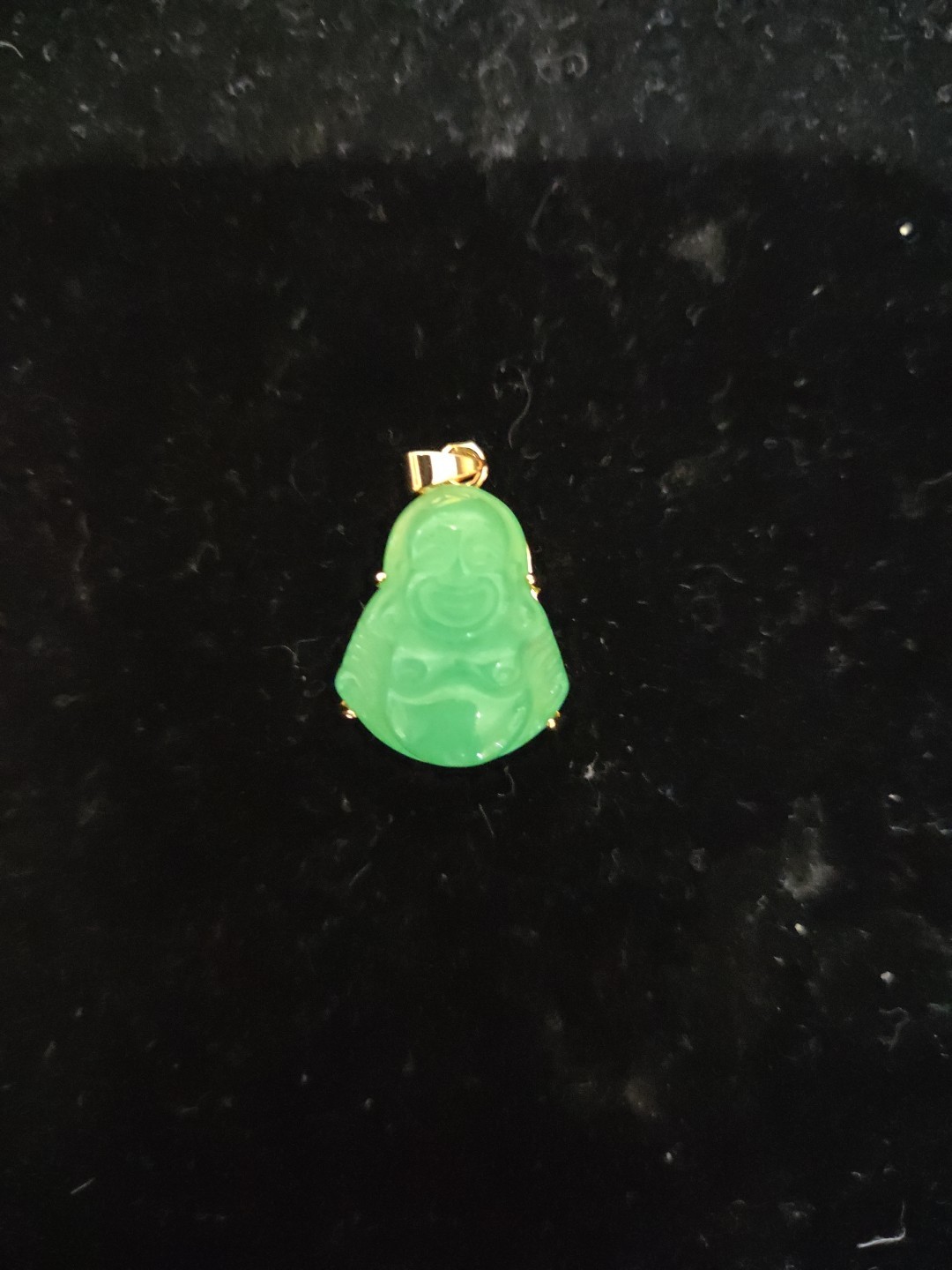 Green Jade 18KGP Carved Characters Laugh Maitreya Buddha Pendant