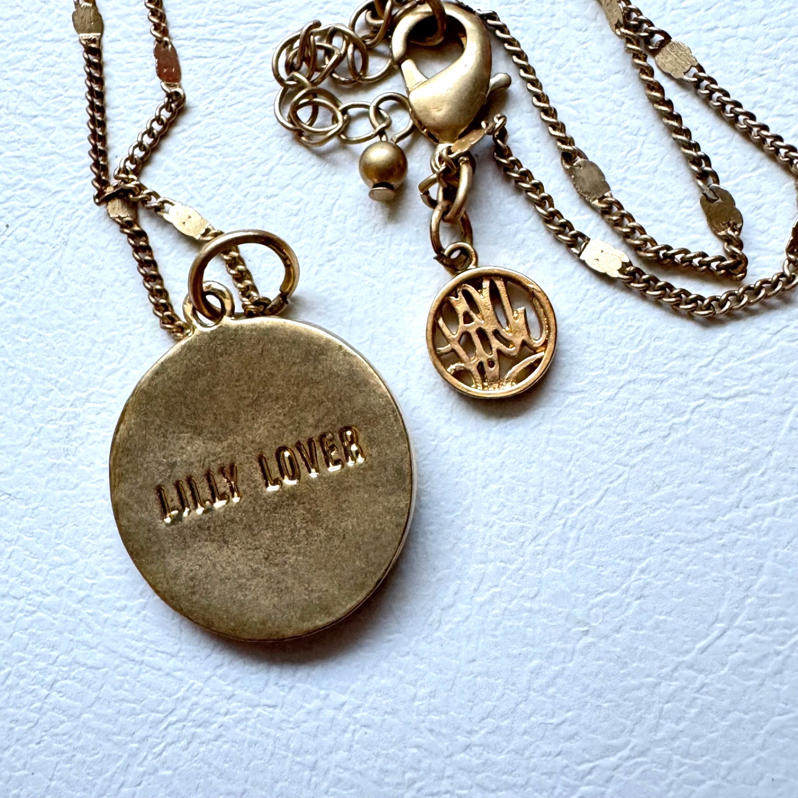 Lilly Pulitzer Lilly Lover Enamel Floral Pendent Necklace Gold Tone Rhinestone