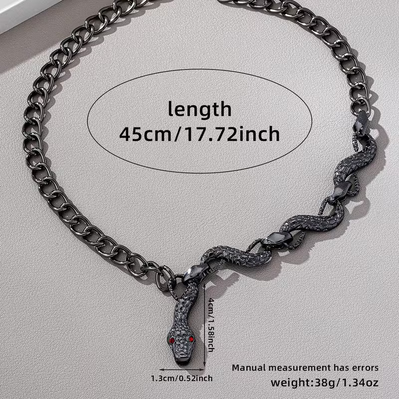 Snake Wrapped Chain Necklace Choker Metallic Black Gothic Serpent Jewelry 17.7in