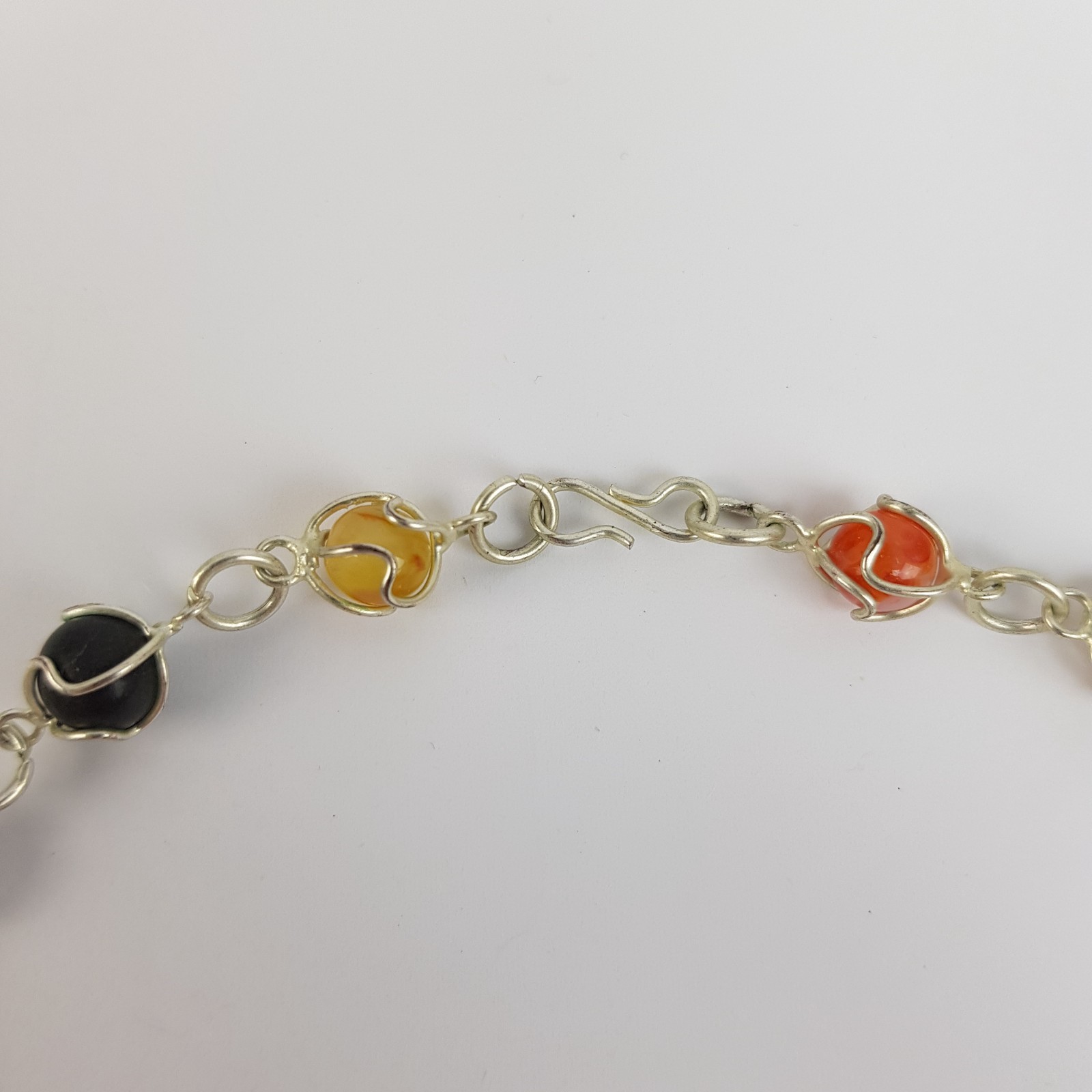 Mixed Colour Semi Precious Gemstone Silver Tone Wire Wrapped Necklace 52.5cm