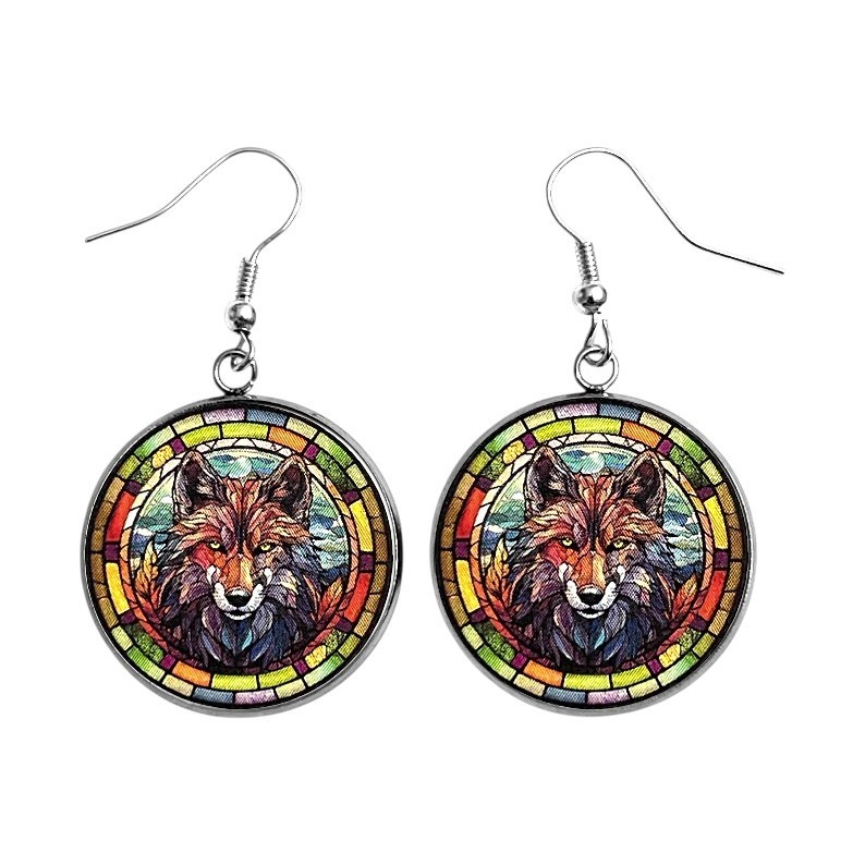 WOLF Faux Stain Glass Earrings Lightweight Dangle Earrings