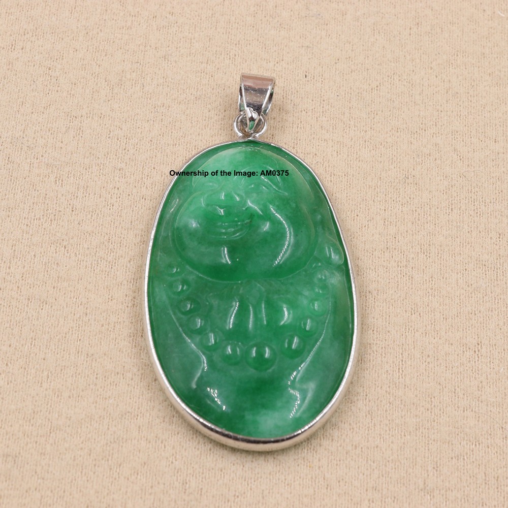 White Alloy Heating Jade Pendant For Women Men Green Buddha Lucky Pendant