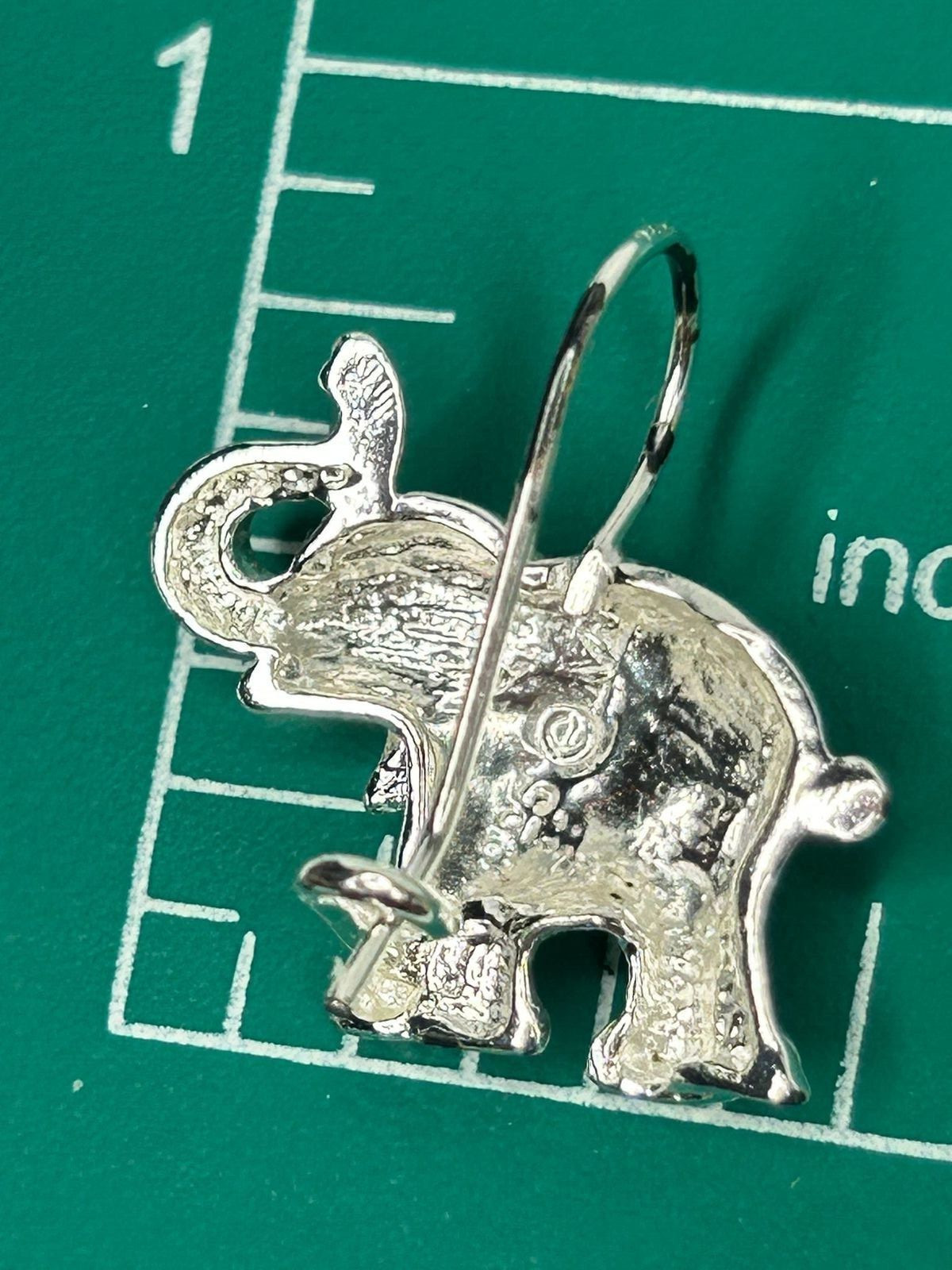 925 Elephant Earrings 0.75in Drop Silver Tone French Wire Detailed Trunk Up