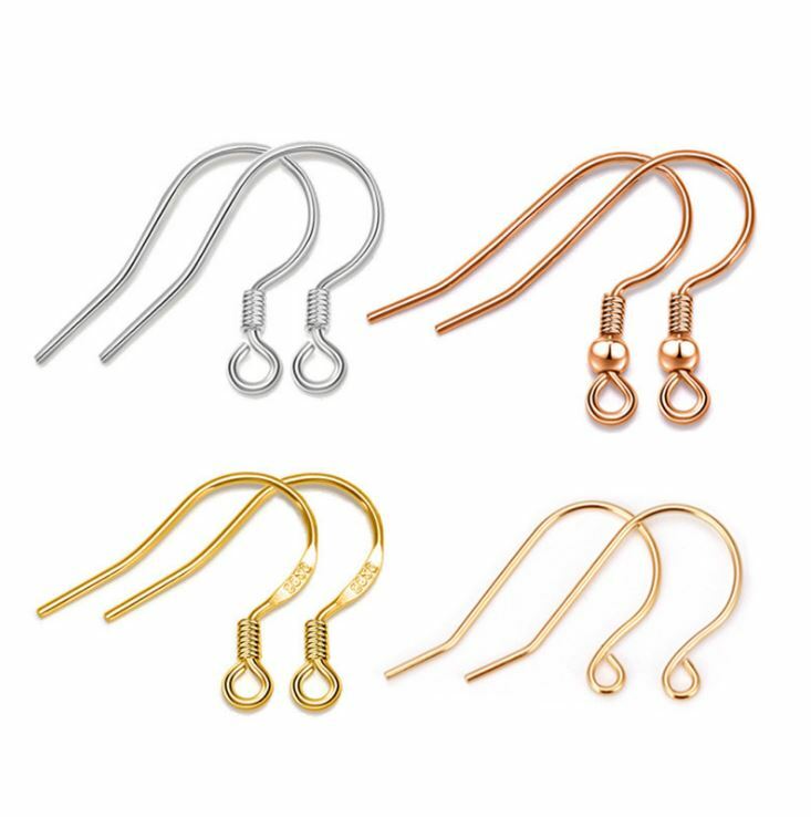 Solid 925 Sterling Silver French Fishhook Ball Earrings Hook Ear wires Findings