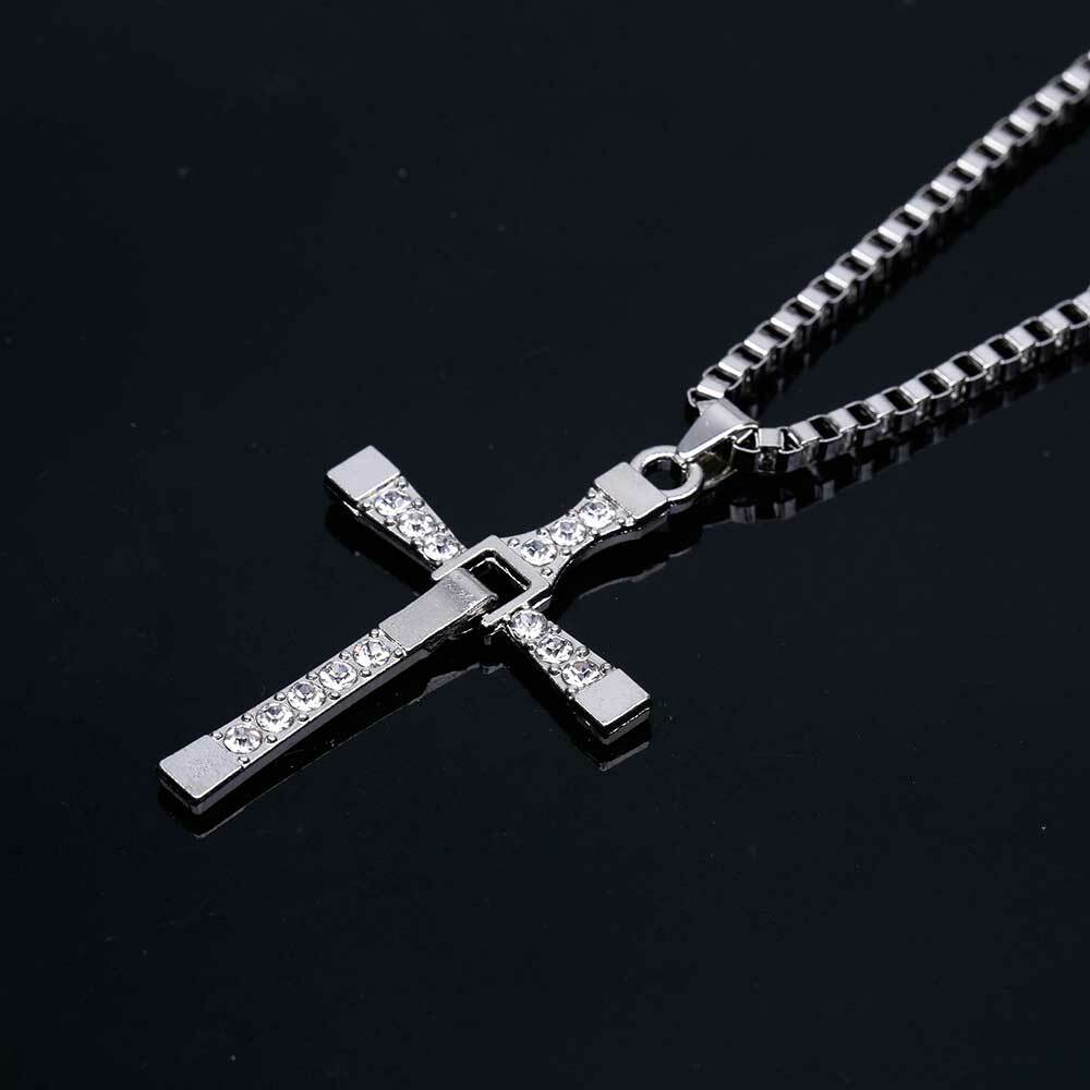 Cross Pendant Necklace “Fast & Furious” Chain Crucifix Silver Unisex -USA Seller