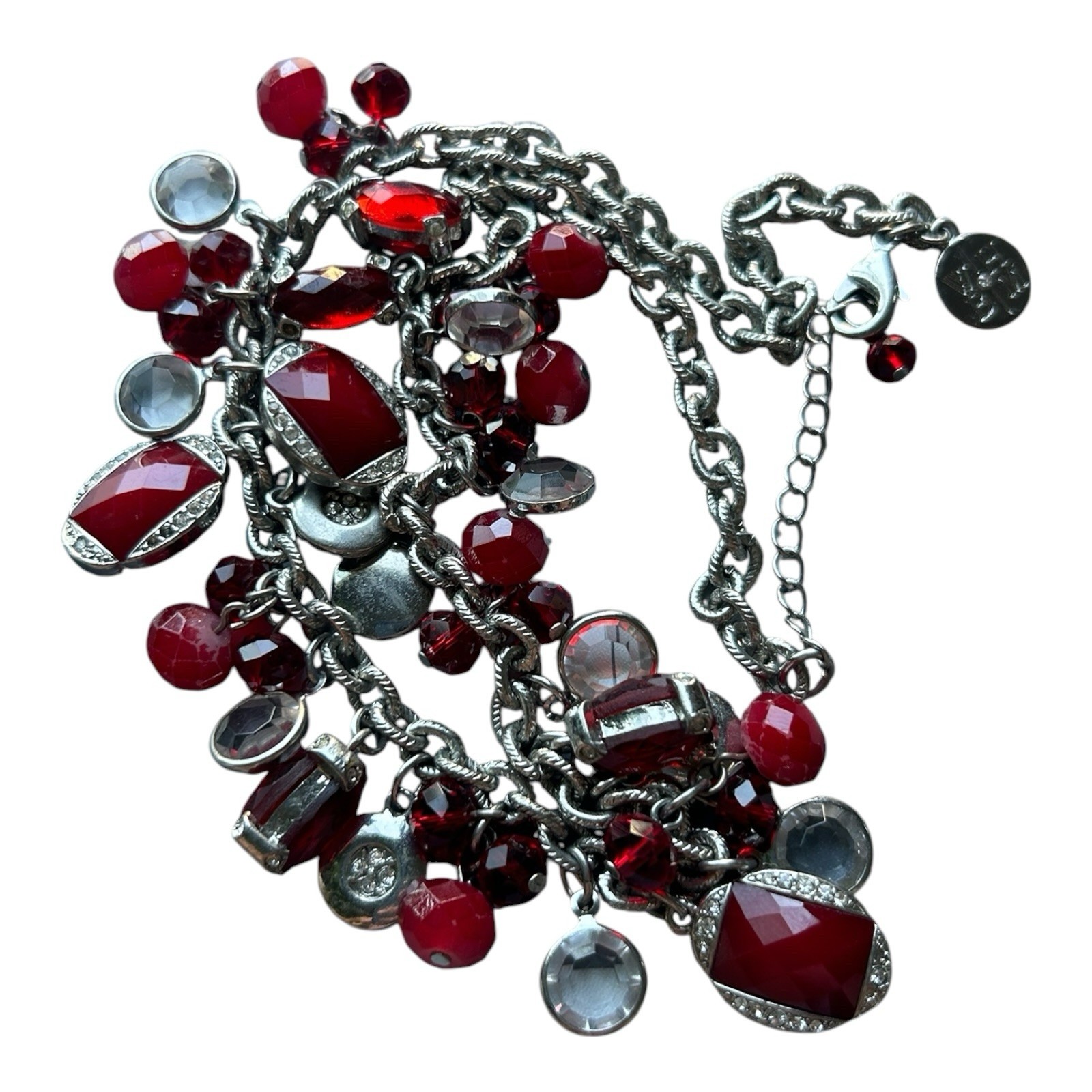 White House Black Market Red Crystal Charm Statement Necklace 21″