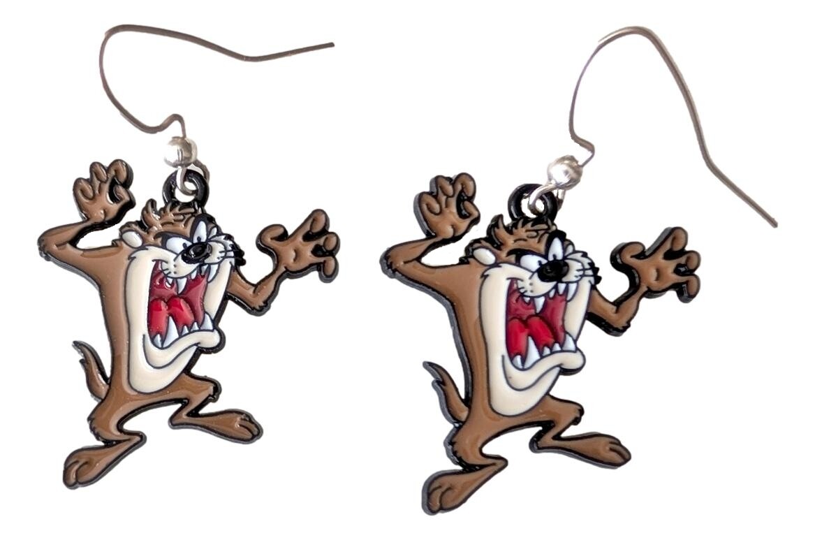 Tazmanian Devil “Taz” Classic Pose 1.3″ Tall Metal Enamel French Wire Earrings