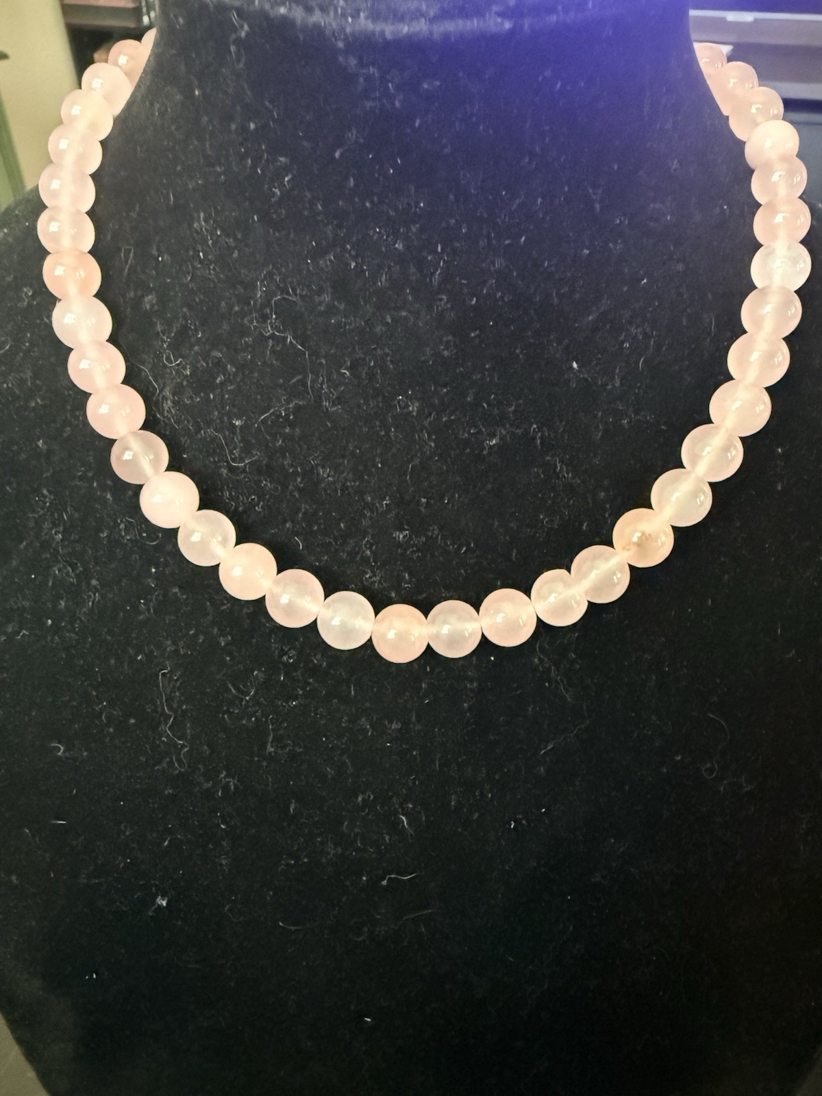 Pink Jade Round Beaded Necklace Ball/Bead Chain Strand Barrel Clasp