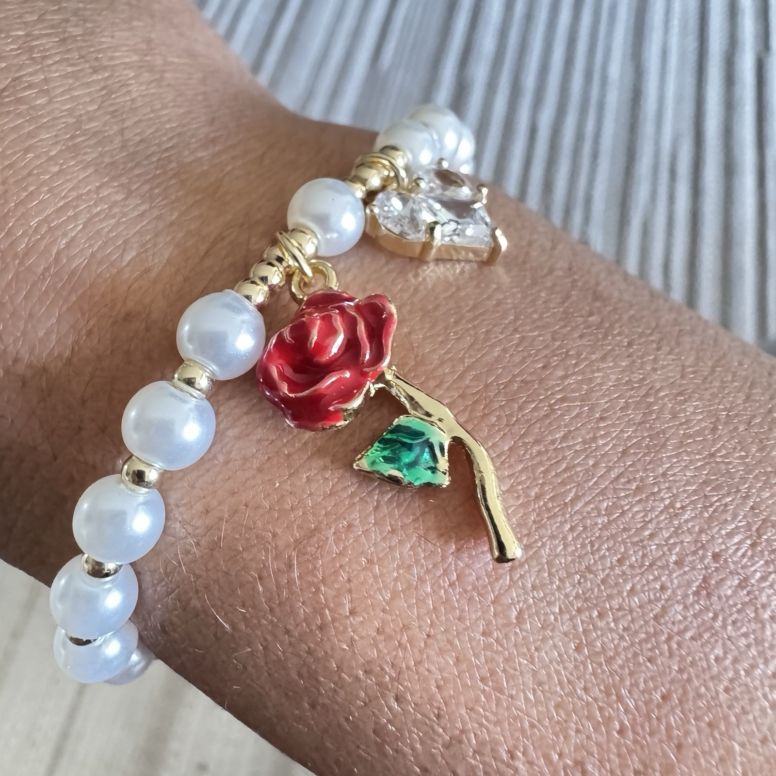Gold Filled Oro Laminado Victorian Rose CZ Bracelet Adjustable 7”