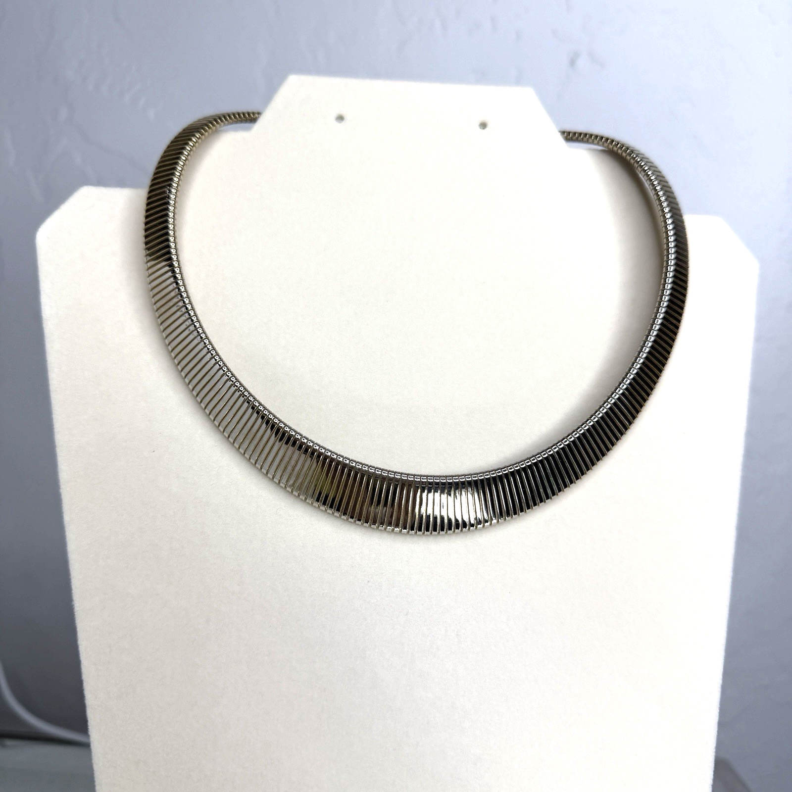 Vintage Two-Tone Tubogas Collar Necklace Reversible Silver & Gold Choker 16