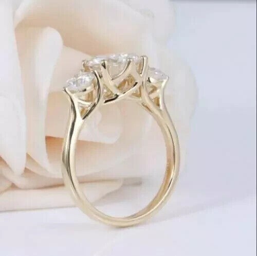2.20Ct Round Cut Simulated Diamond Fancy Three Stone Ring 14K Yellow Gold Plated
