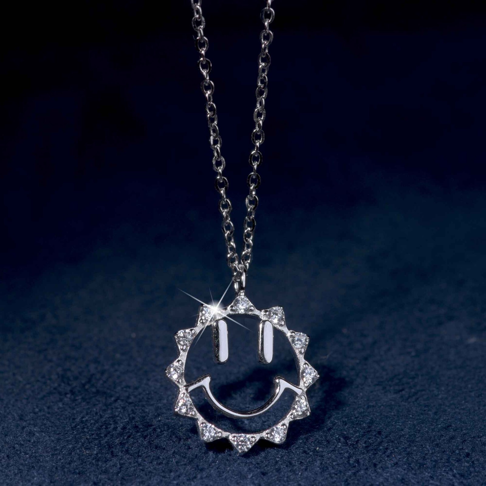18k white gold 925 silver simulated diamond smile sun pendant chain necklace