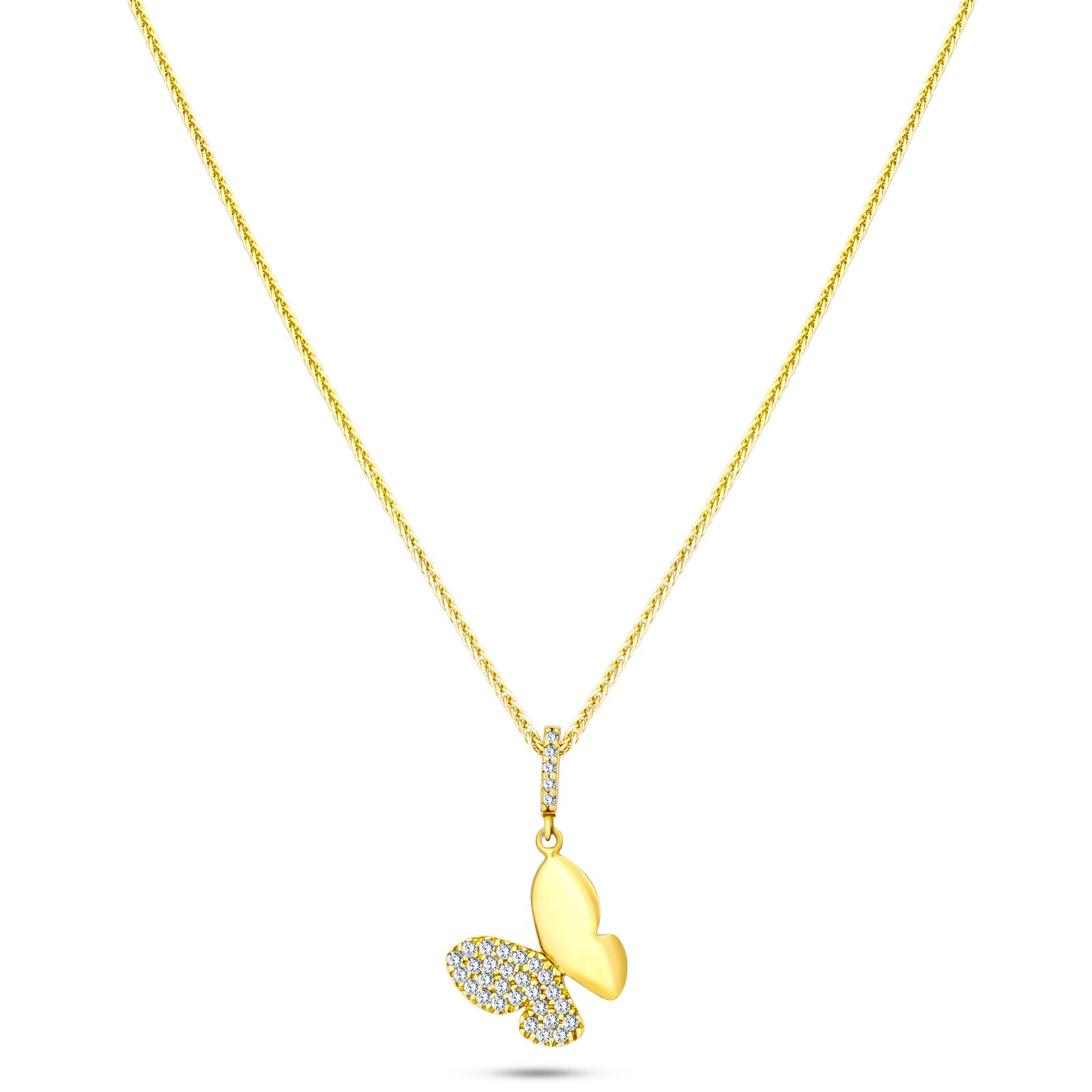 14K Solid gold necklace butterfly with cubic zirconia for women gift