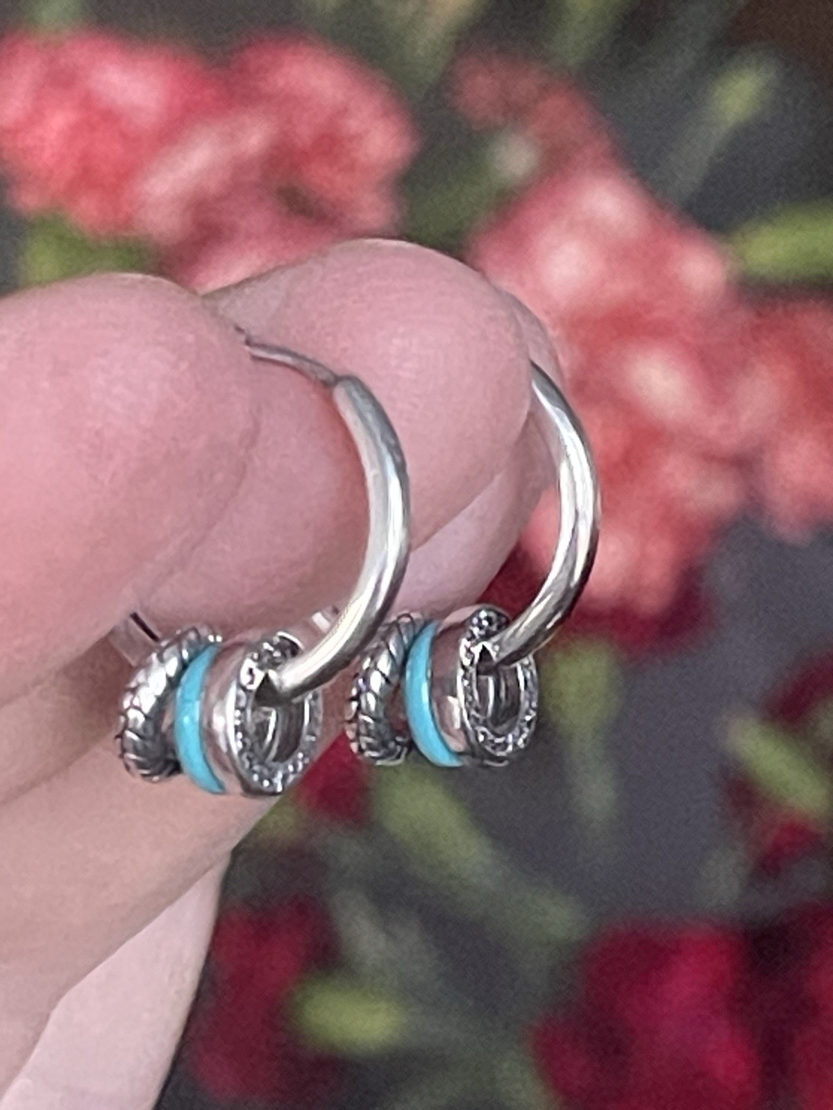 S Signed 925 Turquoise Cz Removable Charms Hoop Earrings
