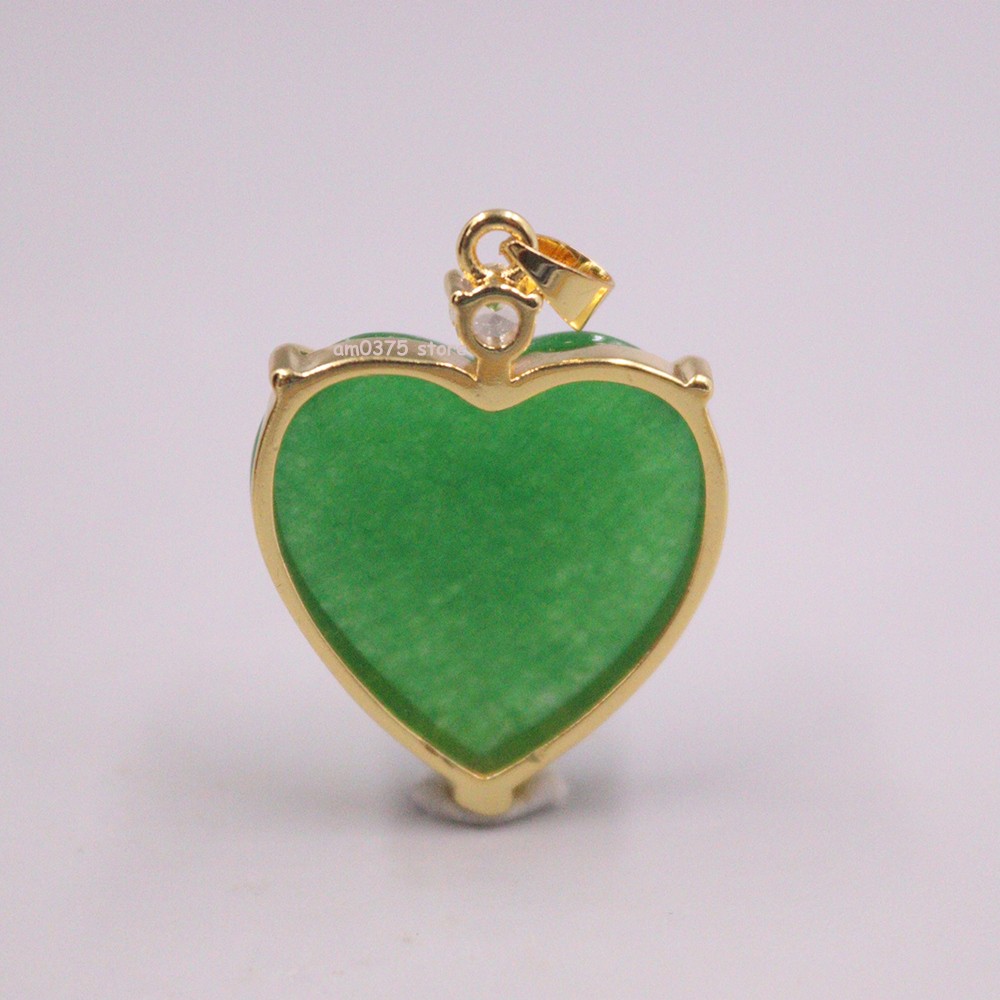 Gold Plated Simulated Heating Jade Loving Heart Green Jadeite Pendant 1.18inchL