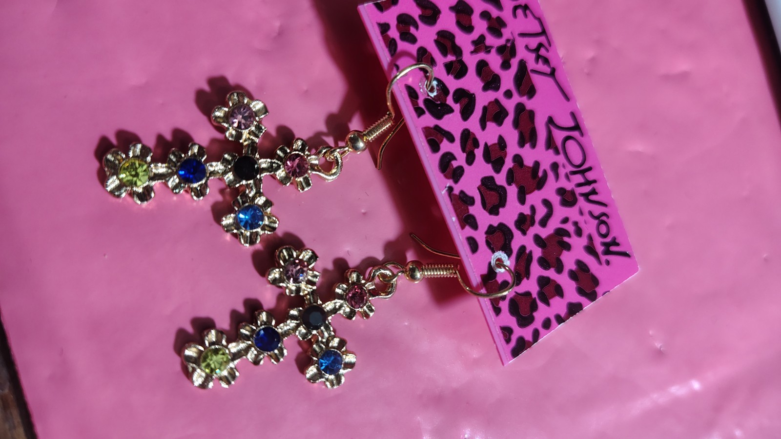 Betsey Johnson Rhinestone Cross Earrings