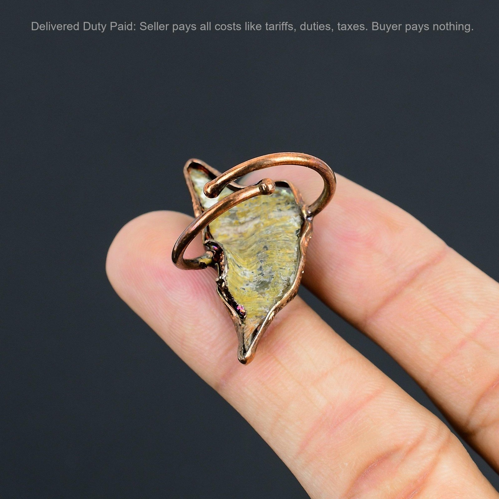 Natural Abalone Shell Stackable Wife Electroformed Promise Statement Ring Copper