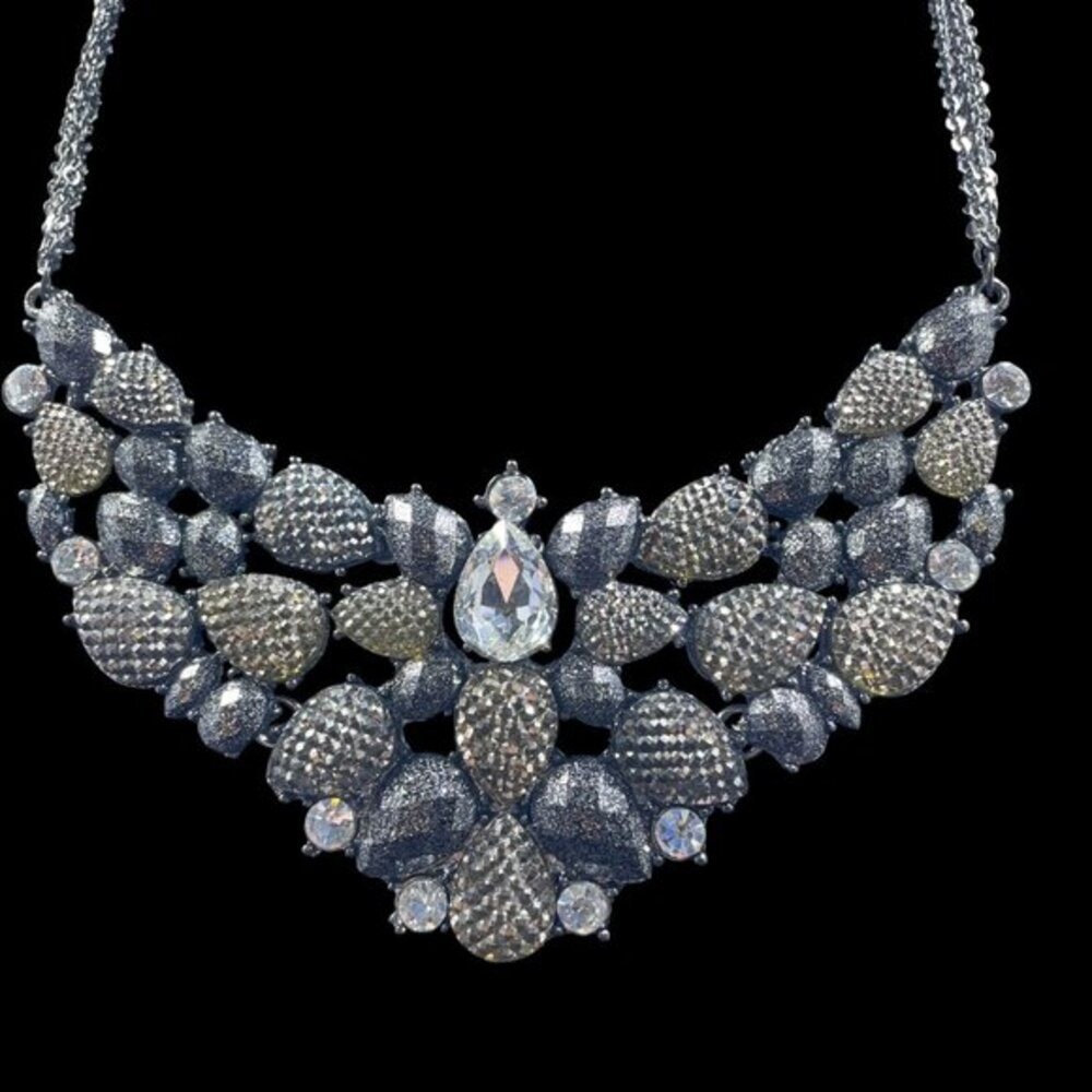 Amrita Singh Gunmetal Crystal Statement Necklace Gala Glam Holiday Jewelry