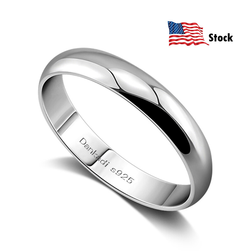 925 Sterling Silver Dome High Polish Plain Ring Classic Wedding Band Comfort Fit