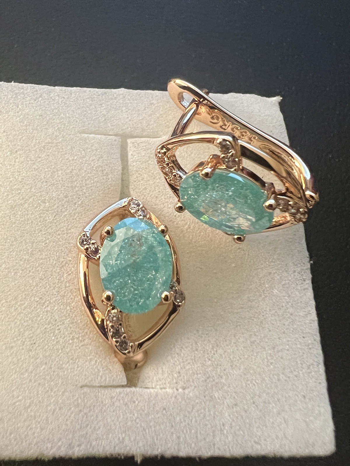 14k Rose Gold Plated Paraiba Tourmaline Oval Cut Earrings
