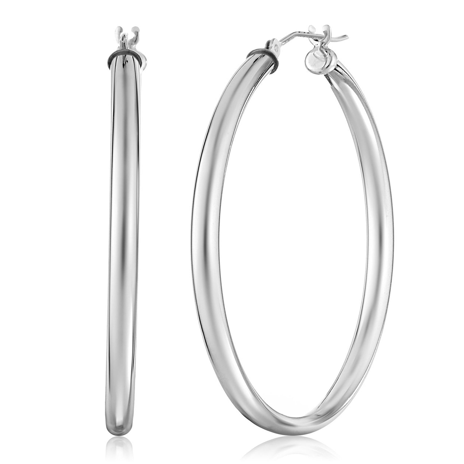 Sterling Silver Round Snuggable Huggie Hoop Earrings, Diameter 15mm