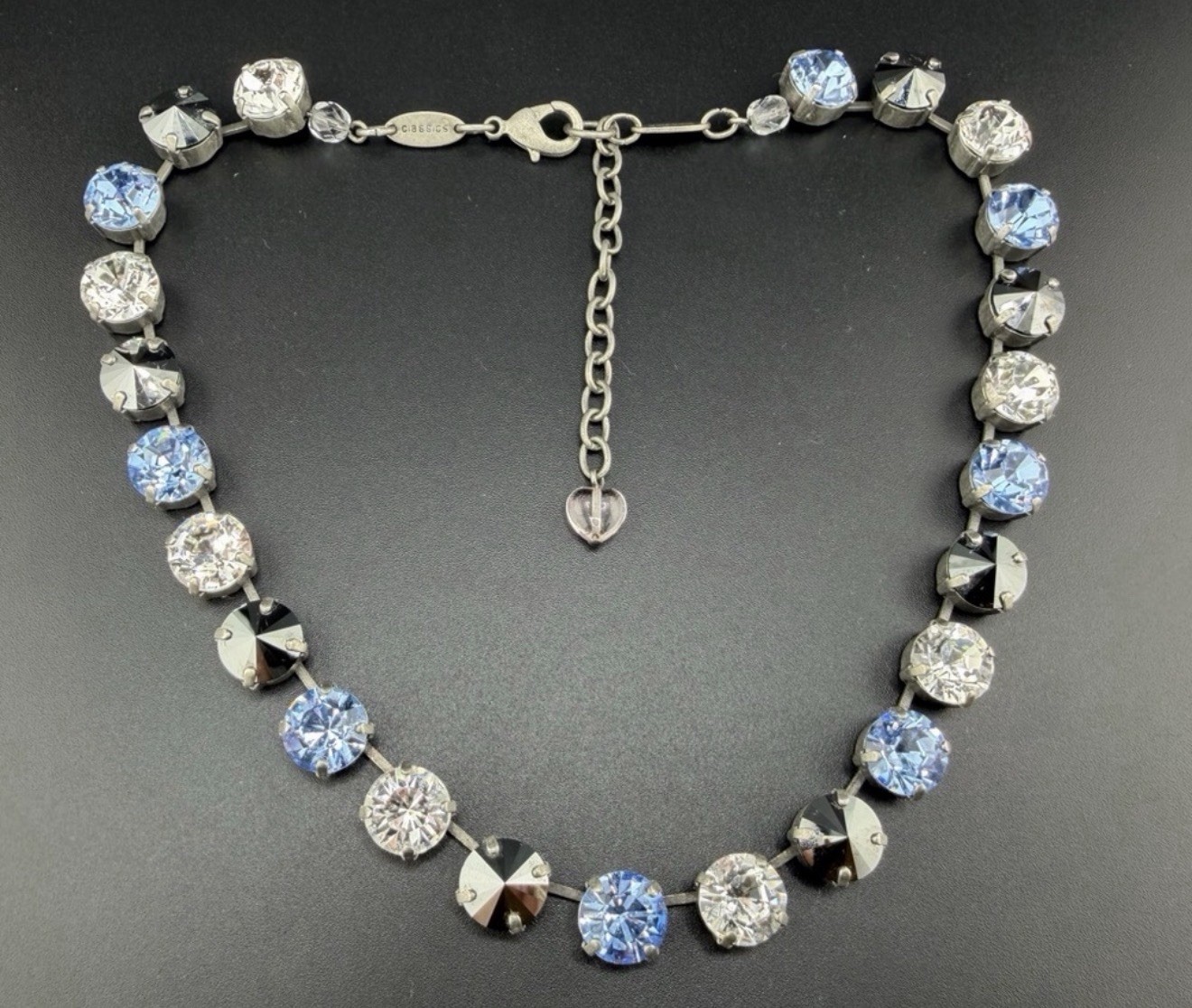 Sabika Classics Blue and Black Crystal Silver Collar Necklace 16-18”