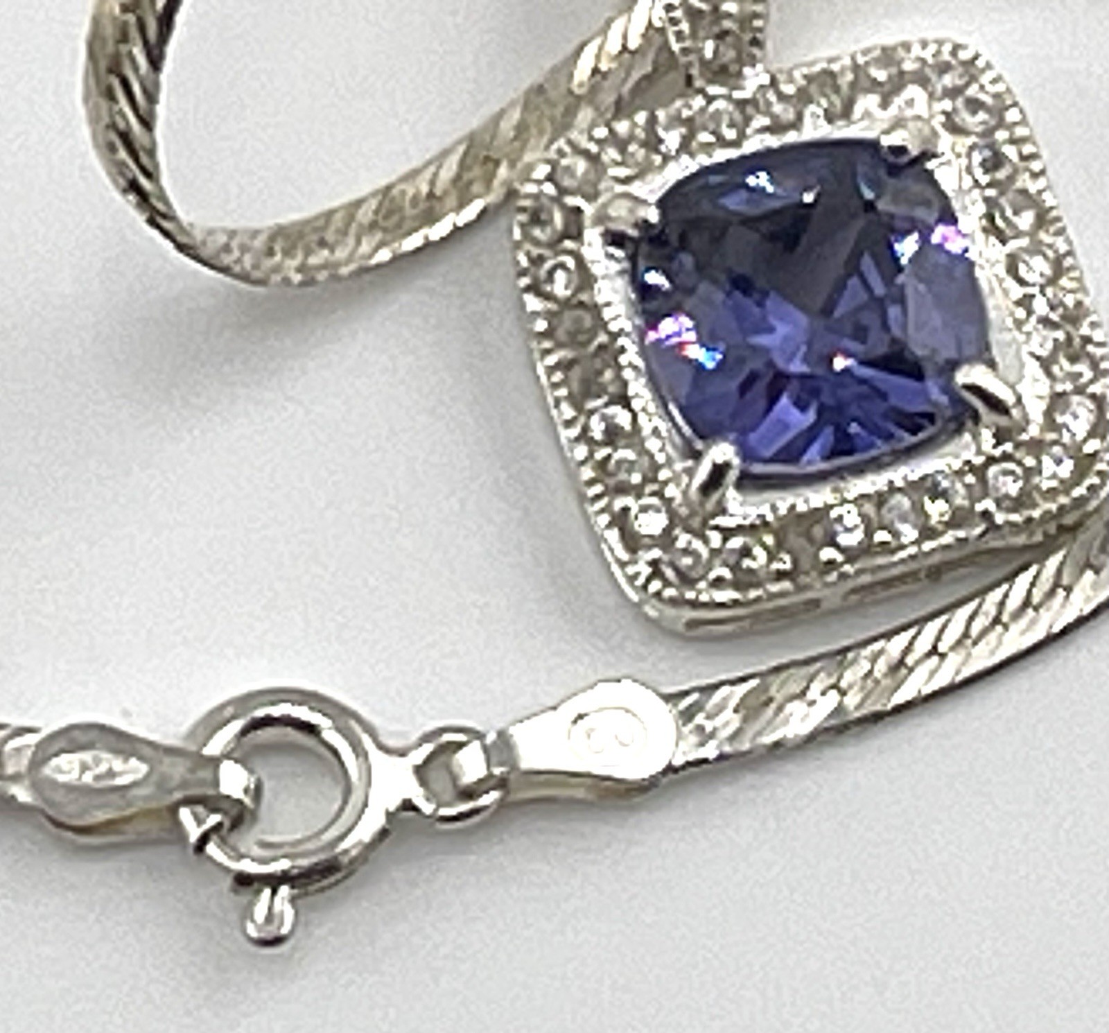 Asscher Cut Simulated Blue Tanzanite 925 Silver Pendant In 14k White Gold Plated