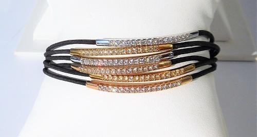 Signed Swarovski Vi Corded Bracelet 7 Strand Tri Color Looks Unworn 6 -8.5″ B341