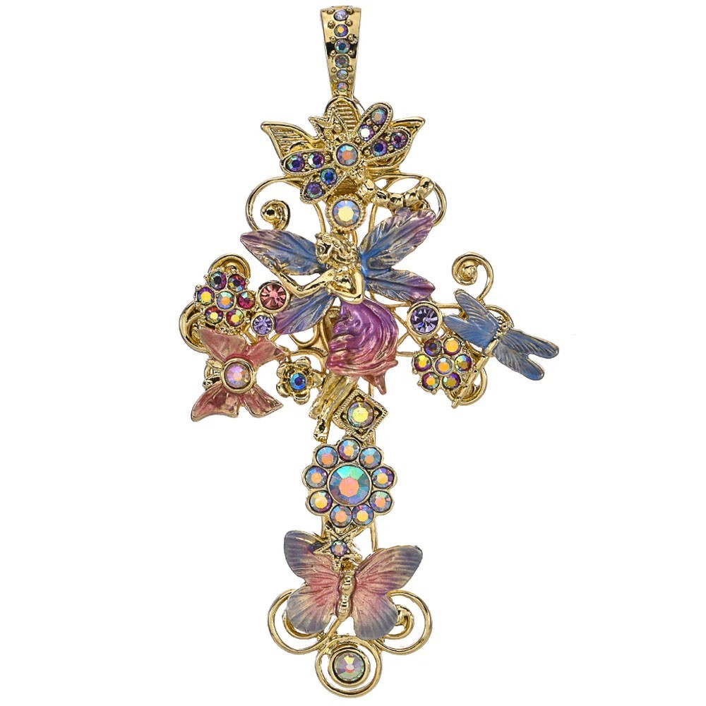 Kirks Folly Enchanted Garden Fairy Cross Foldover Pendant goldtone