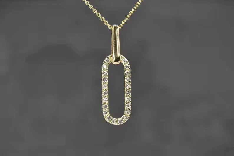 1Ct Round-Cut Moissanite 18” Chain Paperclip Pendant 14K Yellow Gold Plated