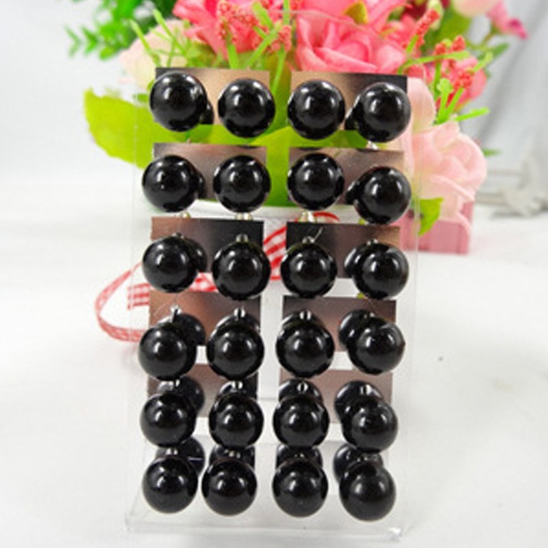 12 Pairs Of Jewelry Imitation Pearl Resin Plastic Ductile Iron Needle Earrings