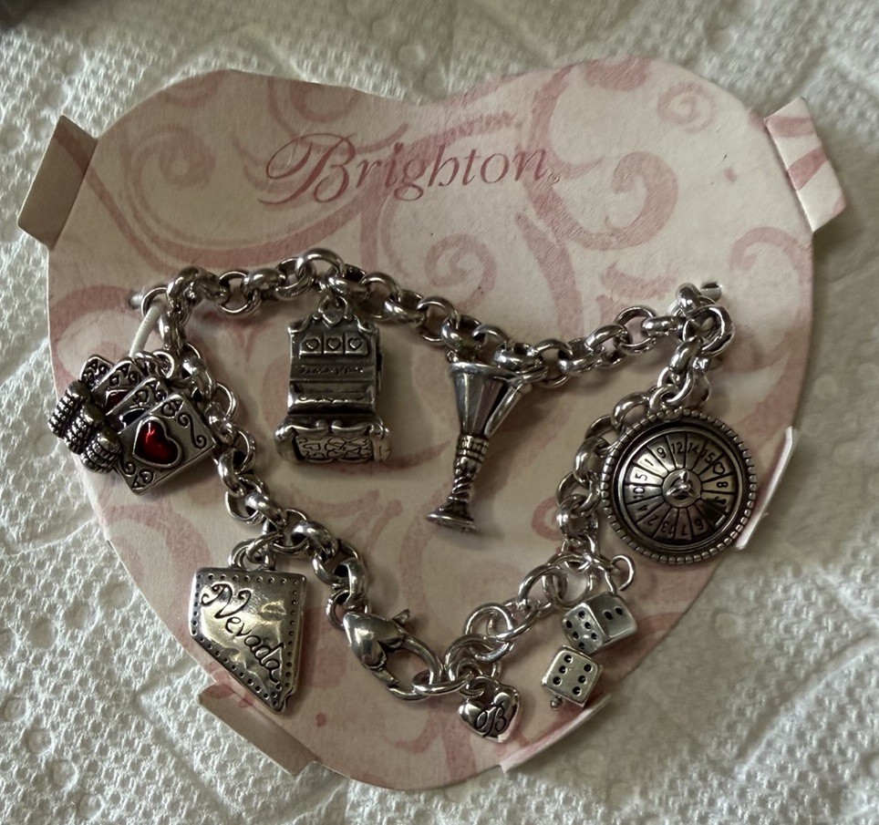 Brighton Viva Las Vegas Nevada State Charm Bracelet New Never Worn Gift Tin Set