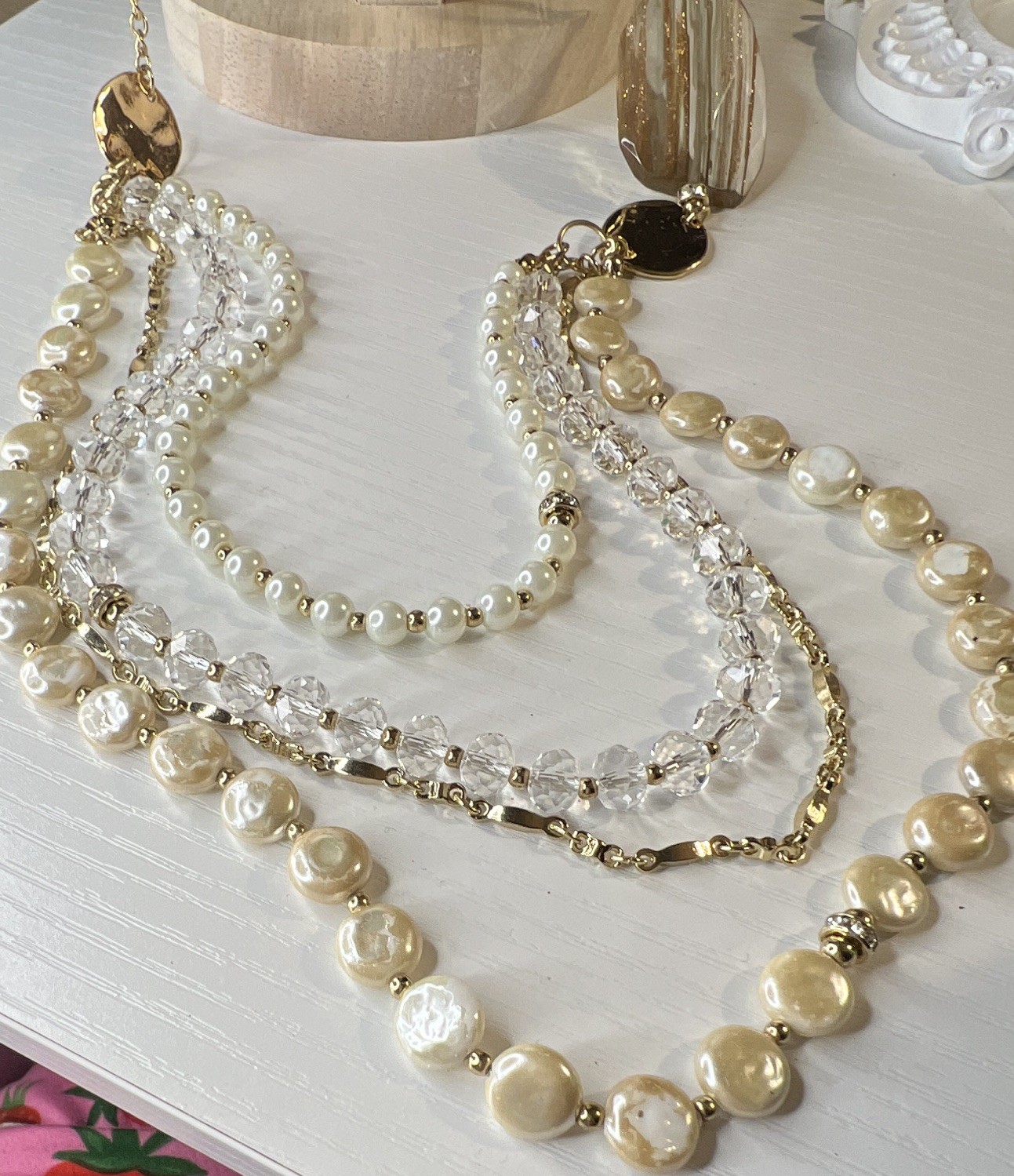 Paloma & Ellie Multi-Strand Beaded Necklace Baroque Ivory Pearl Crystal