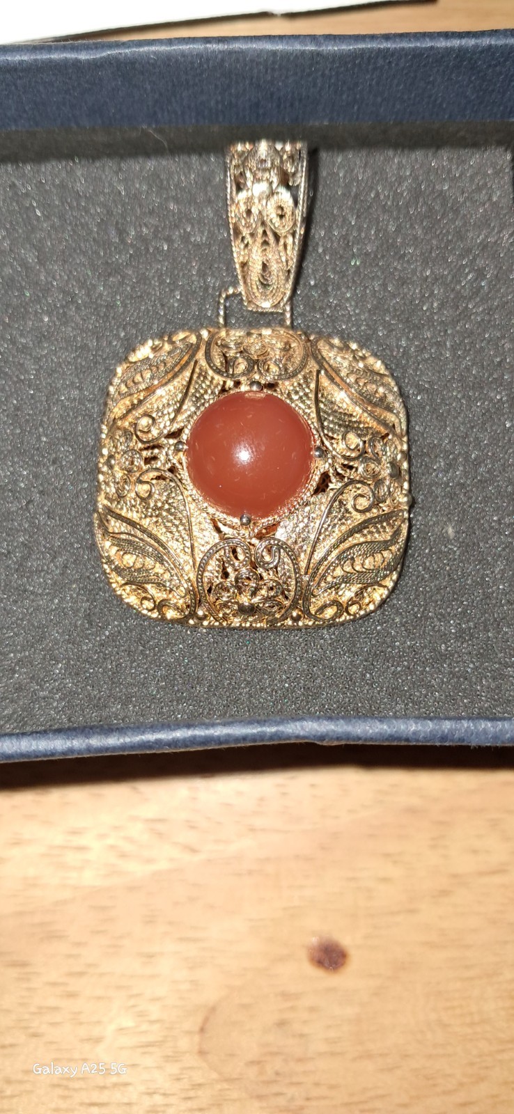 Gold Tone Filigree Square Pendant ‘Deix 925 China Mark’