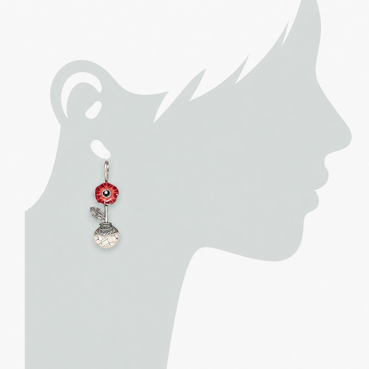 Coloritis Red Floral Enamel Metal Dangle Earrings From Zurich, Germany