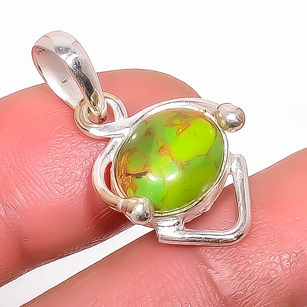Copper Green Turquoise Gemstone 925 Silver Plated Pendant 1.17″ P7351-34