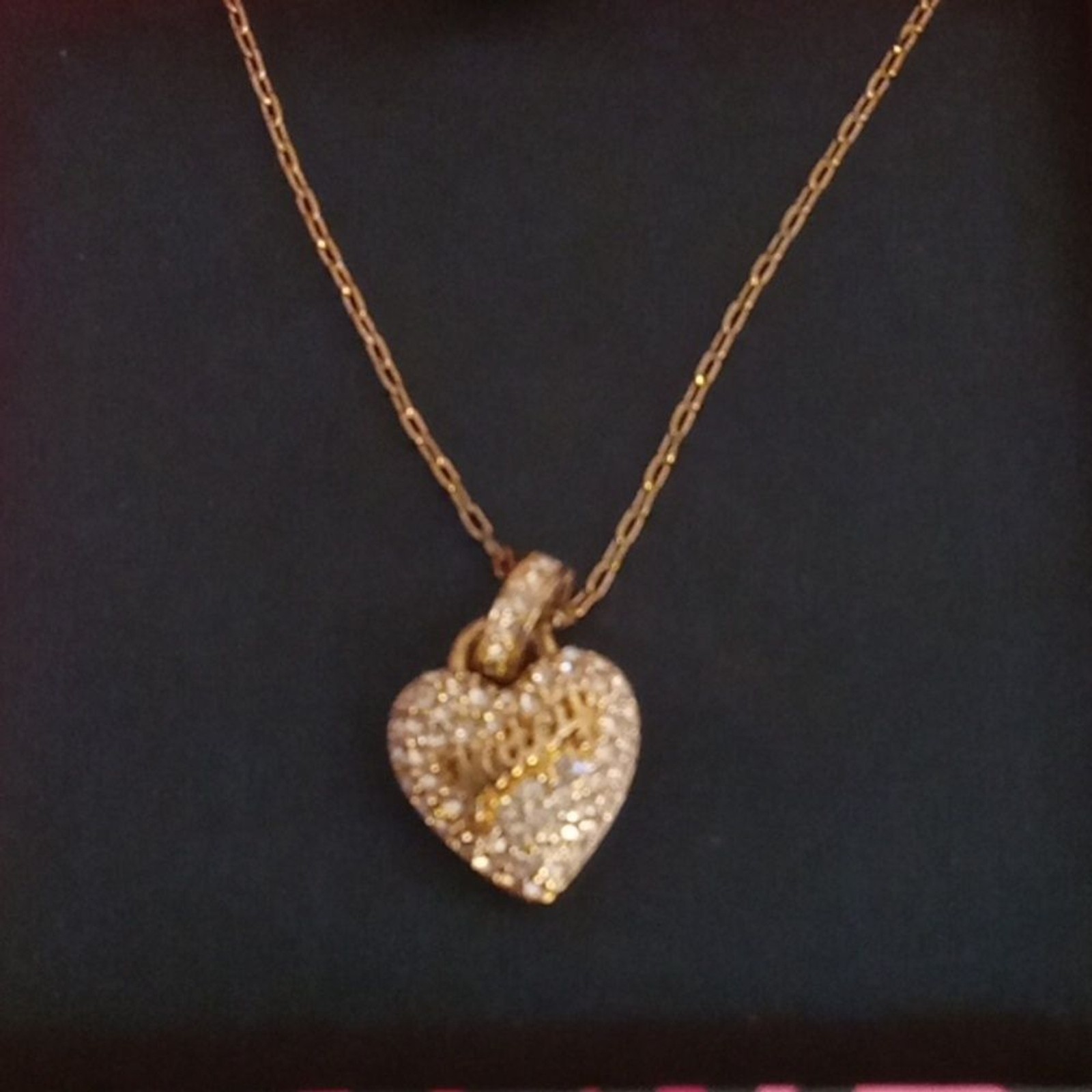 Juicy Couture Rose gold Pave crystal heart pendent chain necklace