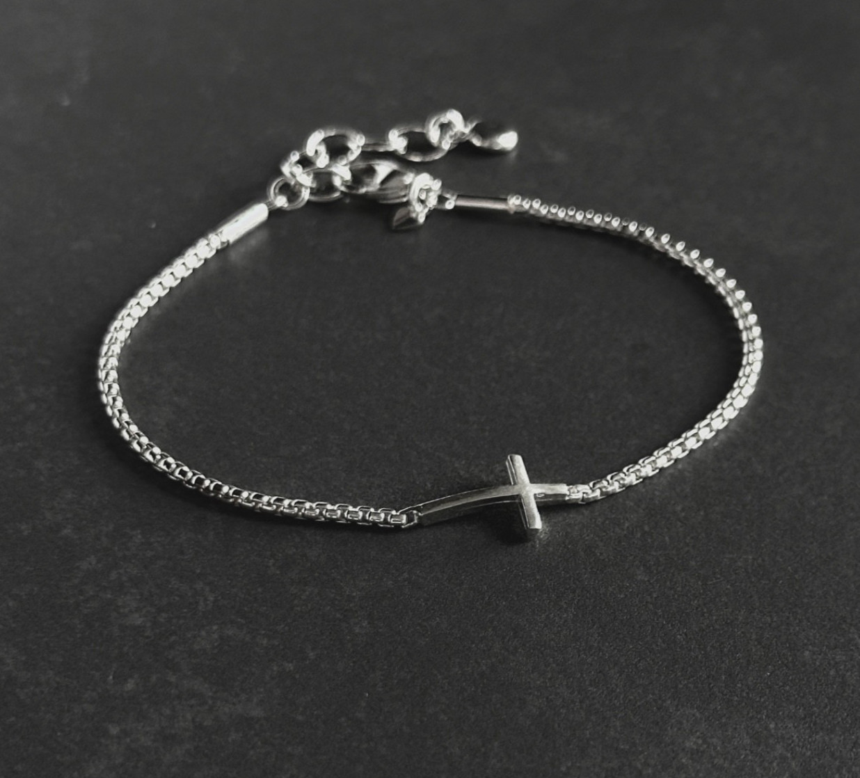 Sterling Silver Cross Bracelet Box Chain 1.8mm, adjustable