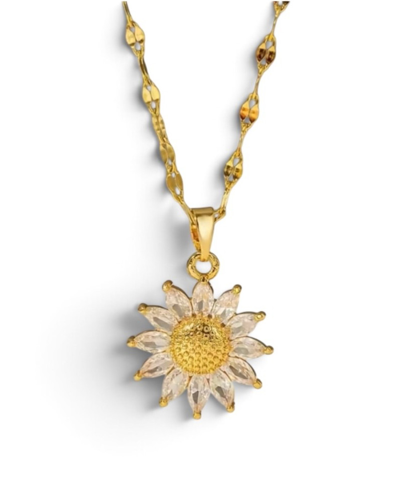 Retro Sunflower Pendant 17” Necklace for Women Vintage Boho Floral Jewelry Gift