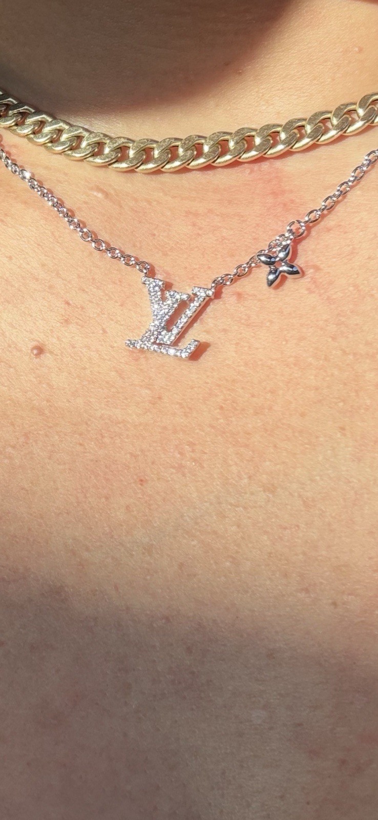 Louis Vuitton LV Initial Letter Pendant Necklace, Adjustable Silver Tone Signed