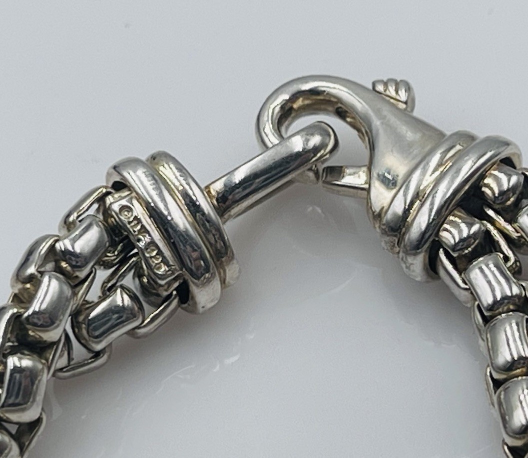 David Yurman Sterling Silver 2 Row Box Chain ID Bracelet G2U