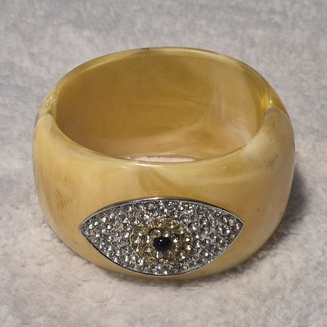 Premium Marbled Yellow Resin Rhinestone Evil Eye Clamper Bangle