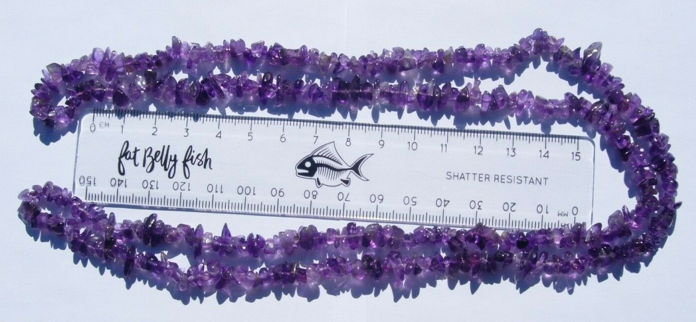 Genuine Amethyst crystal chip bead necklace 34″ healing stones Reiki