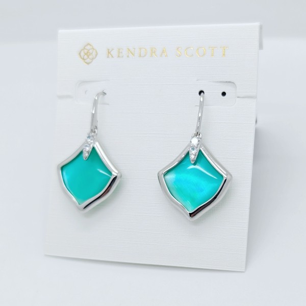 New Kendra Scott Joelle Silver Drop Earrings in Bright Aqua Illusion