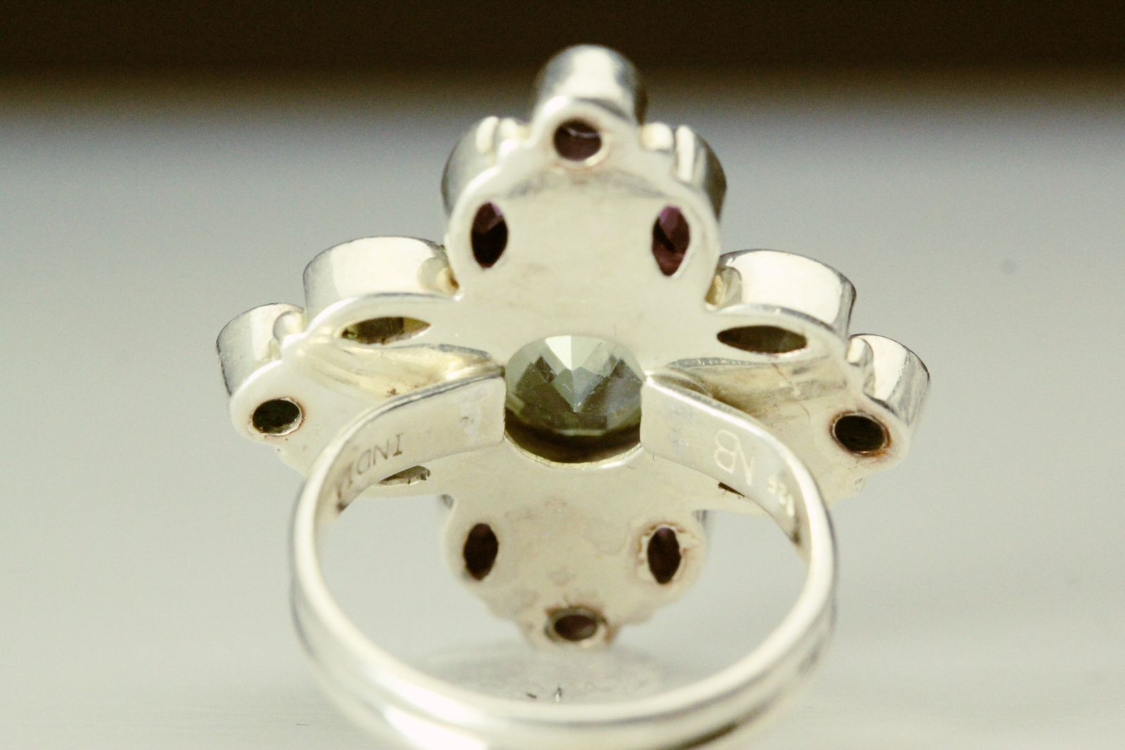 925 Sterling Multi-Gemstone & Color Cluster Cross Size 10 Ring 10.6g (RIN9257)