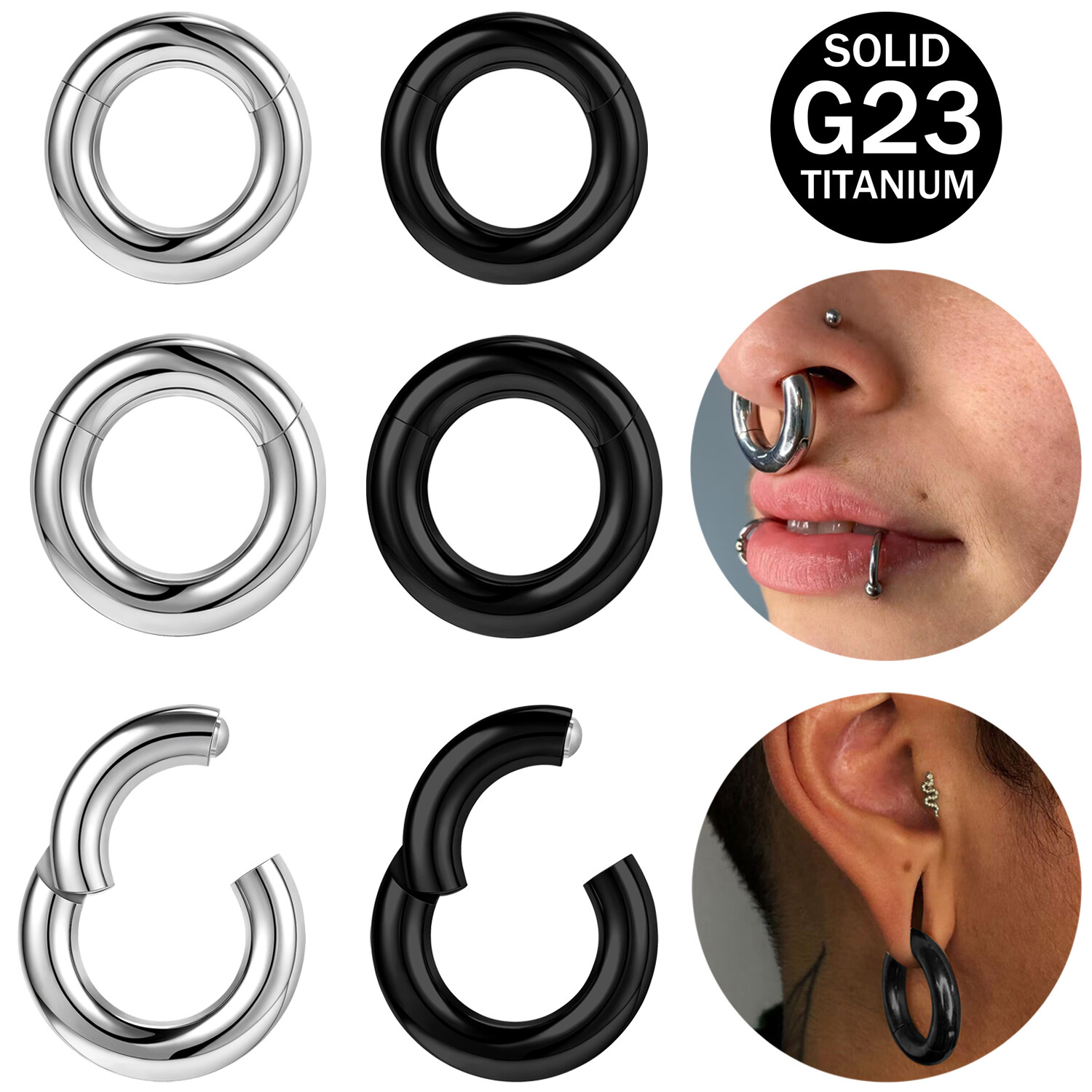 1 Pc Titanium Hoop Earring Hinged Clicker Septum Ring Large Gauge Ear Piercing