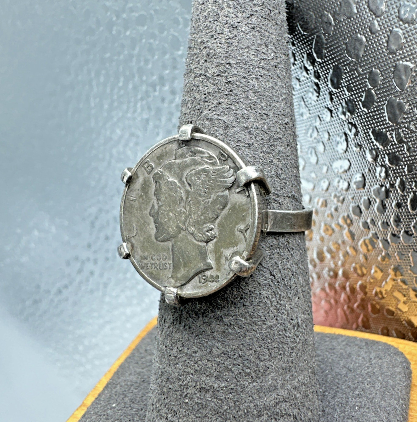 Vintage Silver 1944 Mercury Dime Ring Prong Set Adjustable Size ~6.75 to 7.75